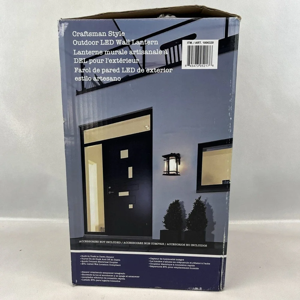 Lutec Craftsman Style Outdoor LED Wall Lantern Light Matte Black 810 Lumen